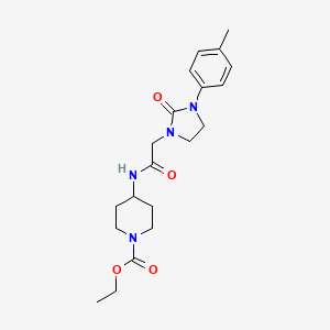 molecular formula C20H28N4O4 B2390116 Ethyl 4-(2-(2-oxo-3-(p-tolyl)imidazolidin-1-yl)acetamido)piperidine-1-carboxylate CAS No. 1251698-93-7