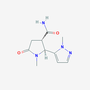 molecular formula C10H14N4O2 B2390125 反-(2R,3R)-1-甲基-2-(1-甲基-1H-吡唑-5-基)-5-氧代吡咯烷-3-甲酰胺，反式 CAS No. 2059911-00-9