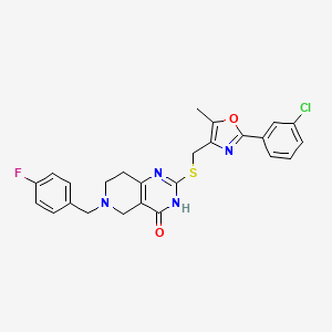 molecular formula C25H22ClFN4O2S B2390142 2-(((2-(3-chlorophenyl)-5-methyloxazol-4-yl)methyl)thio)-6-(4-fluorobenzyl)-5,6,7,8-tetrahydropyrido[4,3-d]pyrimidin-4(3H)-one CAS No. 1112399-22-0