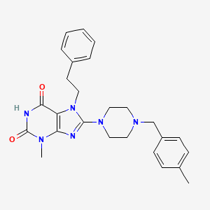molecular formula C26H30N6O2 B2390169 3-methyl-8-(4-(4-methylbenzyl)piperazin-1-yl)-7-phenethyl-1H-purine-2,6(3H,7H)-dione CAS No. 898419-75-5