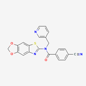 molecular formula C22H14N4O3S B2390177 N-([1,3]dioxolo[4',5':4,5]benzo[1,2-d]thiazol-6-yl)-4-cyano-N-(pyridin-3-ylmethyl)benzamide CAS No. 895019-18-8