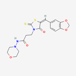 (E)-3-(5-(benzo[d][1,3]dioxol-5-ylmethylene)-4-oxo-2-thioxothiazolidin-3-yl)-N-morpholinopropanamide