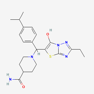 molecular formula C22H29N5O2S B2390212 1-((2-Ethyl-6-hydroxythiazolo[3,2-b][1,2,4]triazol-5-yl)(4-isopropylphenyl)methyl)piperidine-4-carboxamide CAS No. 886908-71-0