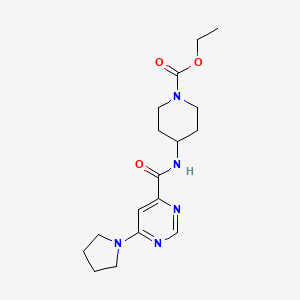 molecular formula C17H25N5O3 B2390213 4-(6-(吡咯烷-1-基)嘧啶-4-甲酰胺基)哌啶-1-甲酸乙酯 CAS No. 1909590-54-0