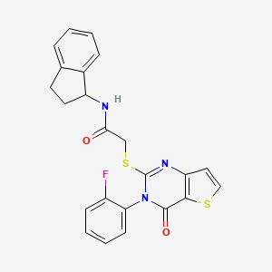 molecular formula C23H18FN3O2S2 B2390231 N-(2,3-dihydro-1H-inden-1-yl)-2-{[3-(2-fluorophenyl)-4-oxo-3,4-dihydrothieno[3,2-d]pyrimidin-2-yl]sulfanyl}acetamide CAS No. 1261003-49-9