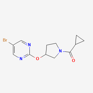 molecular formula C12H14BrN3O2 B2390243 5-Bromo-2-[(1-cyclopropanecarbonylpyrrolidin-3-yl)oxy]pyrimidine CAS No. 2097932-06-2