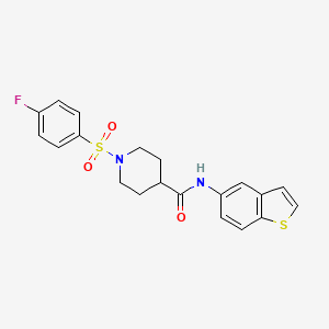 molecular formula C20H19FN2O3S2 B2390261 N-(1-benzothiophen-5-yl)-1-(4-fluorophenyl)sulfonylpiperidine-4-carboxamide CAS No. 923395-88-4