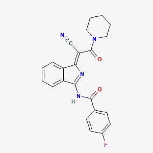 molecular formula C23H19FN4O2 B2390268 (Z)-N-(1-(1-氰基-2-氧代-2-(哌啶-1-基)乙叉基)-1H-异吲哚-3-基)-4-氟苯甲酰胺 CAS No. 885182-23-0