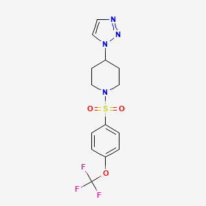 molecular formula C14H15F3N4O3S B2390272 4-(1H-1,2,3-triazol-1-yl)-1-((4-(trifluoromethoxy)phenyl)sulfonyl)piperidine CAS No. 1787878-57-2