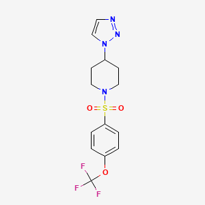 molecular formula C14H15F3N4O3S B2390272 4-(1H-1,2,3-三唑-1-基)-1-((4-(三氟甲氧基)苯基)磺酰基)哌啶 CAS No. 1787878-57-2