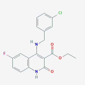molecular formula C19H16ClFN2O3 B2390274 Ethyl 4-((3-chlorobenzyl)amino)-6-fluoro-2-oxo-1,2-dihydroquinoline-3-carboxylate CAS No. 1251686-94-8