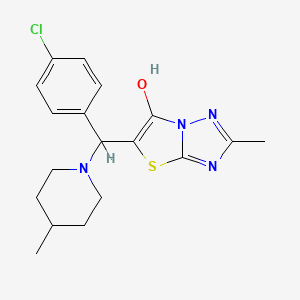molecular formula C18H21ClN4OS B2390278 5-((4-Chlorophenyl)(4-methylpiperidin-1-yl)methyl)-2-methylthiazolo[3,2-b][1,2,4]triazol-6-ol CAS No. 369367-04-4