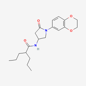 molecular formula C20H28N2O4 B2390286 N-(1-(2,3-dihydrobenzo[b][1,4]dioxin-6-yl)-5-oxopyrrolidin-3-yl)-2-propylpentanamide CAS No. 896303-44-9