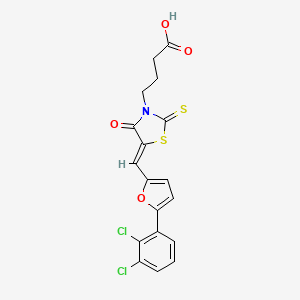 molecular formula C18H13Cl2NO4S2 B2390329 (Z)-4-(5-((5-(2,3-dichlorophenyl)furan-2-yl)methylene)-4-oxo-2-thioxothiazolidin-3-yl)butanoic acid CAS No. 629608-77-1