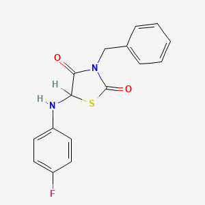molecular formula C16H13FN2O2S B2390330 3-Benzyl-5-(4-fluoroanilino)-1,3-thiazolidine-2,4-dione CAS No. 1093404-31-9