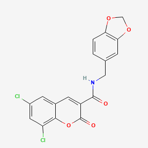 molecular formula C18H11Cl2NO5 B2390334 N-(1,3-benzodioxol-5-ylmethyl)-6,8-dichloro-2-oxochromene-3-carboxamide CAS No. 681479-65-2