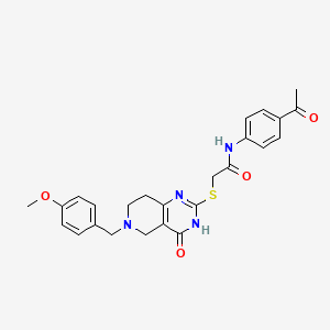 molecular formula C25H26N4O4S B2390337 N-(4-乙酰基苯基)-2-((6-(4-甲氧基苄基)-4-氧代-3,4,5,6,7,8-六氢吡啶并[4,3-d]嘧啶-2-基)硫代)乙酰胺 CAS No. 1112363-49-1