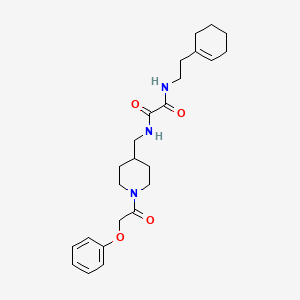 molecular formula C24H33N3O4 B2390350 N1-(2-(环己-1-烯-1-基)乙基)-N2-((1-(2-苯氧基乙酰)哌啶-4-基)甲基)草酰胺 CAS No. 1234791-60-6
