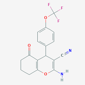 molecular formula C17H13F3N2O3 B2390351 2-amino-5-oxo-4-[4-(trifluoromethoxy)phenyl]-5,6,7,8-tetrahydro-4H-chromene-3-carbonitrile CAS No. 664974-38-3