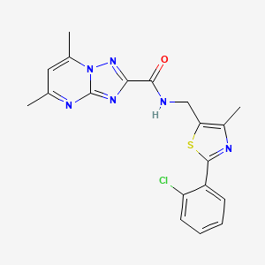 molecular formula C19H17ClN6OS B2390368 N-((2-(2-chlorophenyl)-4-methylthiazol-5-yl)methyl)-5,7-dimethyl-[1,2,4]triazolo[1,5-a]pyrimidine-2-carboxamide CAS No. 1421528-03-1