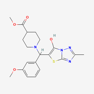 Methyl 1-((6-hydroxy-2-methylthiazolo[3,2-b][1,2,4]triazol-5-yl)(3-methoxyphenyl)methyl)piperidine-4-carboxylate