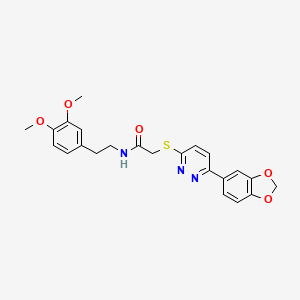 molecular formula C23H23N3O5S B2390391 2-((6-(benzo[d][1,3]dioxol-5-yl)pyridazin-3-yl)thio)-N-(3,4-dimethoxyphenethyl)acetamide CAS No. 872695-52-8