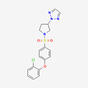 molecular formula C18H17ClN4O3S B2390395 2-(1-((4-(2-chlorophenoxy)phenyl)sulfonyl)pyrrolidin-3-yl)-2H-1,2,3-triazole CAS No. 2034491-23-9