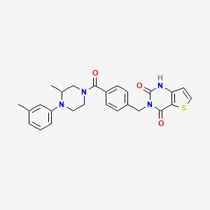 molecular formula C26H26N4O3S B2390408 3-(4-(3-methyl-4-(m-tolyl)piperazine-1-carbonyl)benzyl)thieno[3,2-d]pyrimidine-2,4(1H,3H)-dione CAS No. 892255-70-8