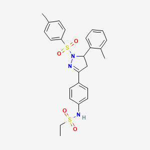 molecular formula C25H27N3O4S2 B2390418 N-(4-(5-(o-tolyl)-1-tosyl-4,5-dihydro-1H-pyrazol-3-yl)phenyl)ethanesulfonamide CAS No. 851781-89-0