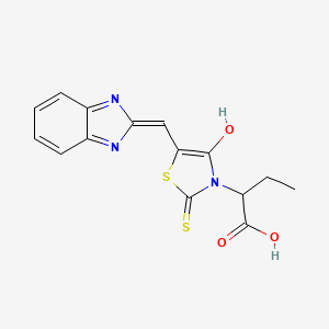molecular formula C15H13N3O3S2 B2390438 (Z)-2-(5-((1H-benzo[d]imidazol-2-yl)methylene)-4-oxo-2-thioxothiazolidin-3-yl)butanoic acid CAS No. 854002-61-2