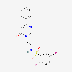 molecular formula C18H15F2N3O3S B2390442 2,5-difluoro-N-(2-(6-oxo-4-phenylpyrimidin-1(6H)-yl)ethyl)benzenesulfonamide CAS No. 1334373-59-9