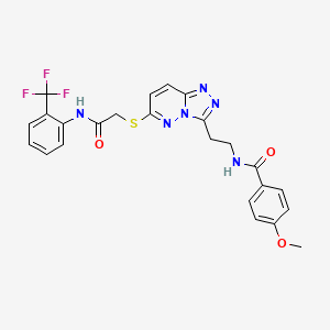 molecular formula C24H21F3N6O3S B2390451 4-methoxy-N-(2-(6-((2-oxo-2-((2-(trifluoromethyl)phenyl)amino)ethyl)thio)-[1,2,4]triazolo[4,3-b]pyridazin-3-yl)ethyl)benzamide CAS No. 872995-78-3