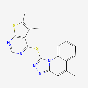 molecular formula C19H15N5S2 B2390465 5,6-Dimethyl-4-((5-methyl-[1,2,4]triazolo[4,3-a]quinolin-1-yl)thio)thieno[2,3-d]pyrimidine CAS No. 315679-35-7