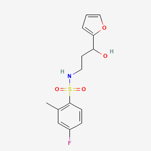 molecular formula C14H16FNO4S B2390504 4-fluoro-N-(3-(furan-2-yl)-3-hydroxypropyl)-2-methylbenzenesulfonamide CAS No. 1421448-93-2