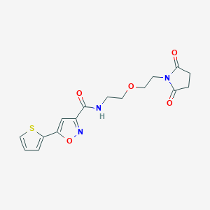 molecular formula C16H17N3O5S B2390516 N-(2-(2-(2,5-dioxopyrrolidin-1-yl)ethoxy)ethyl)-5-(thiophen-2-yl)isoxazole-3-carboxamide CAS No. 2176270-37-2
