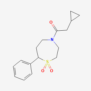 molecular formula C16H21NO3S B2390527 2-Cyclopropyl-1-(1,1-dioxido-7-phenyl-1,4-thiazepan-4-yl)ethanone CAS No. 2320150-35-2