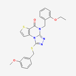 molecular formula C24H22N4O3S2 B2390537 4-(2-Ethoxybenzyl)-1-((3-Methoxybenzyl)thio)thieno[2,3-e][1,2,4]triazolo[4,3-a]pyrimidin-5(4H)-on CAS No. 1189645-58-6