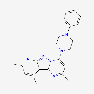 molecular formula C22H24N6 B2390542 2,8,10-Trimethyl-4-(4-phenylpiperazin-1-yl)pyrido[2',3':3,4]pyrazolo[1,5-a]pyrimidine CAS No. 899390-72-8