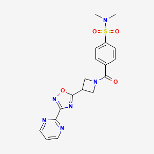 molecular formula C18H18N6O4S B2390551 N,N-dimethyl-4-(3-(3-(pyrimidin-2-yl)-1,2,4-oxadiazol-5-yl)azetidine-1-carbonyl)benzenesulfonamide CAS No. 1323658-03-2