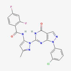 molecular formula C22H14ClF2N7O2 B2390582 N-(1-(1-(3-chlorophenyl)-4-oxo-4,5-dihydro-1H-pyrazolo[3,4-d]pyrimidin-6-yl)-3-methyl-1H-pyrazol-5-yl)-2,4-difluorobenzamide CAS No. 1170035-79-6