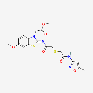 molecular formula C19H20N4O6S2 B2390595 (Z)-甲基 2-(6-甲氧基-2-((2-((2-((5-甲基异恶唑-3-基)氨基)-2-氧代乙基)硫代)乙酰)亚氨基)苯并[d]噻唑-3(2H)-基)乙酸酯 CAS No. 851717-02-7