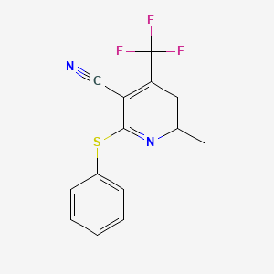 molecular formula C14H9F3N2S B2390606 6-Methyl-2-(phenylsulfanyl)-4-(trifluoromethyl)nicotinonitrile CAS No. 478049-76-2