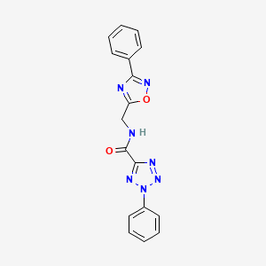 molecular formula C17H13N7O2 B2390619 2-phenyl-N-((3-phenyl-1,2,4-oxadiazol-5-yl)methyl)-2H-tetrazole-5-carboxamide CAS No. 1396849-86-7