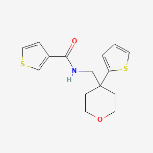 molecular formula C15H17NO2S2 B2390623 N-((4-(thiophen-2-yl)tetrahydro-2H-pyran-4-yl)methyl)thiophene-3-carboxamide CAS No. 1207033-00-8