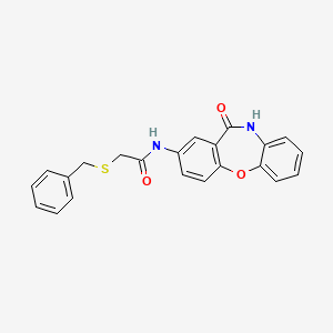 molecular formula C22H18N2O3S B2390637 2-(苯甲硫基)-N-(11-氧代-10,11-二氢二苯并[b,f][1,4]恶二杂环庚-2-基)乙酰胺 CAS No. 1207005-63-7