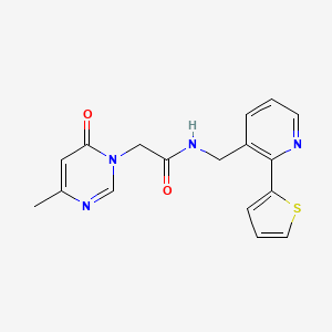 molecular formula C17H16N4O2S B2390643 2-(4-甲基-6-氧代嘧啶-1(6H)-基)-N-((2-(噻吩-2-基)吡啶-3-基)甲基)乙酰胺 CAS No. 2034400-33-2