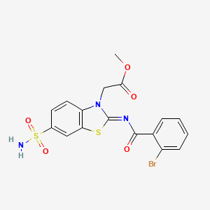 molecular formula C17H14BrN3O5S2 B2390649 (Z)-methyl 2-(2-((2-bromobenzoyl)imino)-6-sulfamoylbenzo[d]thiazol-3(2H)-yl)acetate CAS No. 865198-64-7