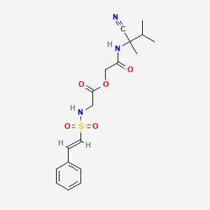 molecular formula C18H23N3O5S B2390664 [2-[(2-cyano-3-methylbutan-2-yl)amino]-2-oxoethyl] 2-[[(E)-2-phenylethenyl]sulfonylamino]acetate CAS No. 924722-04-3