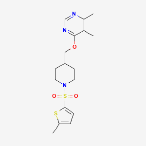 molecular formula C17H23N3O3S2 B2390673 4,5-Dimethyl-6-((1-((5-methylthiophen-2-yl)sulfonyl)piperidin-4-yl)methoxy)pyrimidine CAS No. 2320666-76-8