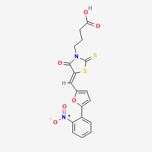 molecular formula C18H14N2O6S2 B2390678 (Z)-4-(5-((5-(2-nitrophenyl)furan-2-yl)methylene)-4-oxo-2-thioxothiazolidin-3-yl)butanoic acid CAS No. 324566-88-3